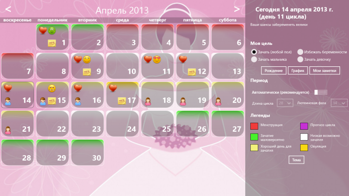 Календарь овуляции windows 8 metro